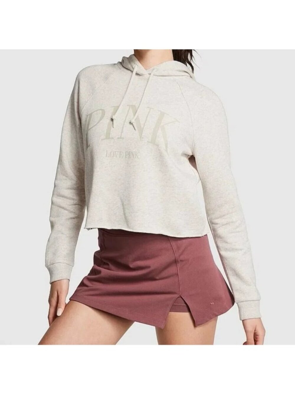 Victoria’s Secret PINK Everyday Fleece Cropped Hoodie Women’s XXL Oatmeal Raw He